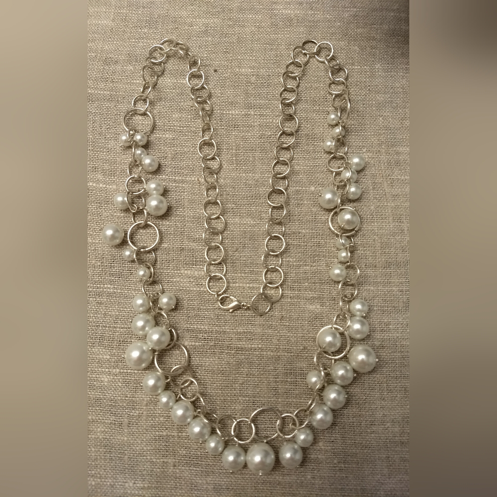 Silver toned Multi Faux Pearl Necklace